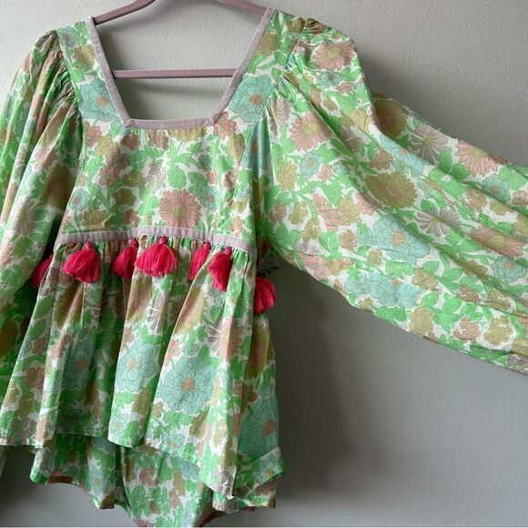 Manoush Boho Floral Green and Pink Women's Top - Picture 3 of 14